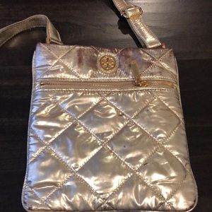 Tory Burch gold fabric Crossbody!
